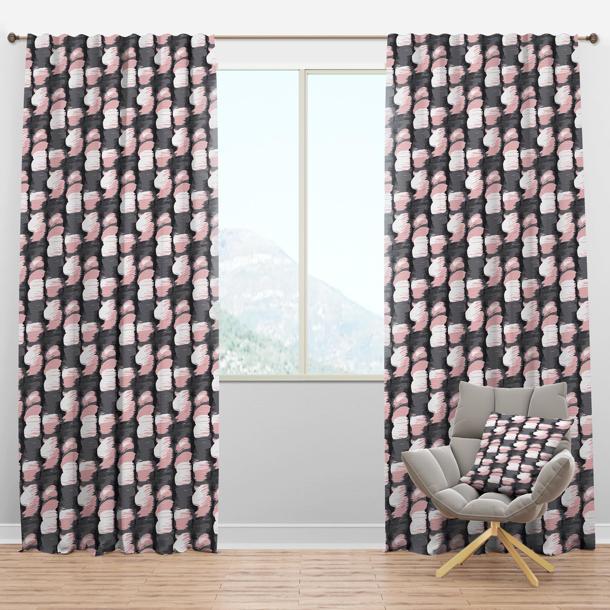 Designart 'Pink and Black Brush Strokes Sattern' Mid-Century Modern Blackout Curtain Panel