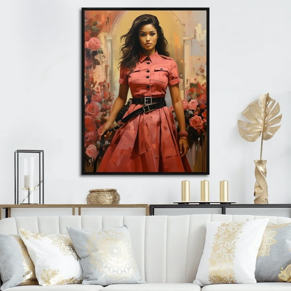 Designart "Pink and Black Fashion Beauty" Fashion Framed Wall Art - Glam Pink Dior Entryway Framed Wall Art Print