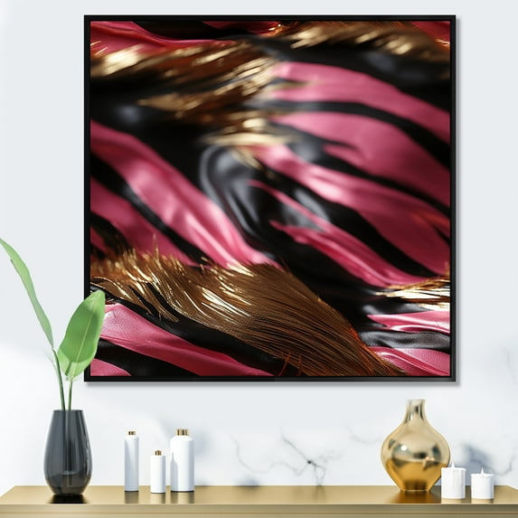 Designart "Pink and Black Zebra Fractal II" Abstract Framed Wall Art - Pink Abstract Modern Other Living Room Framed Canvas Art