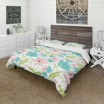 Designart 'Pink and Blue Flowers Drawing' Floral Duvet Cover Set