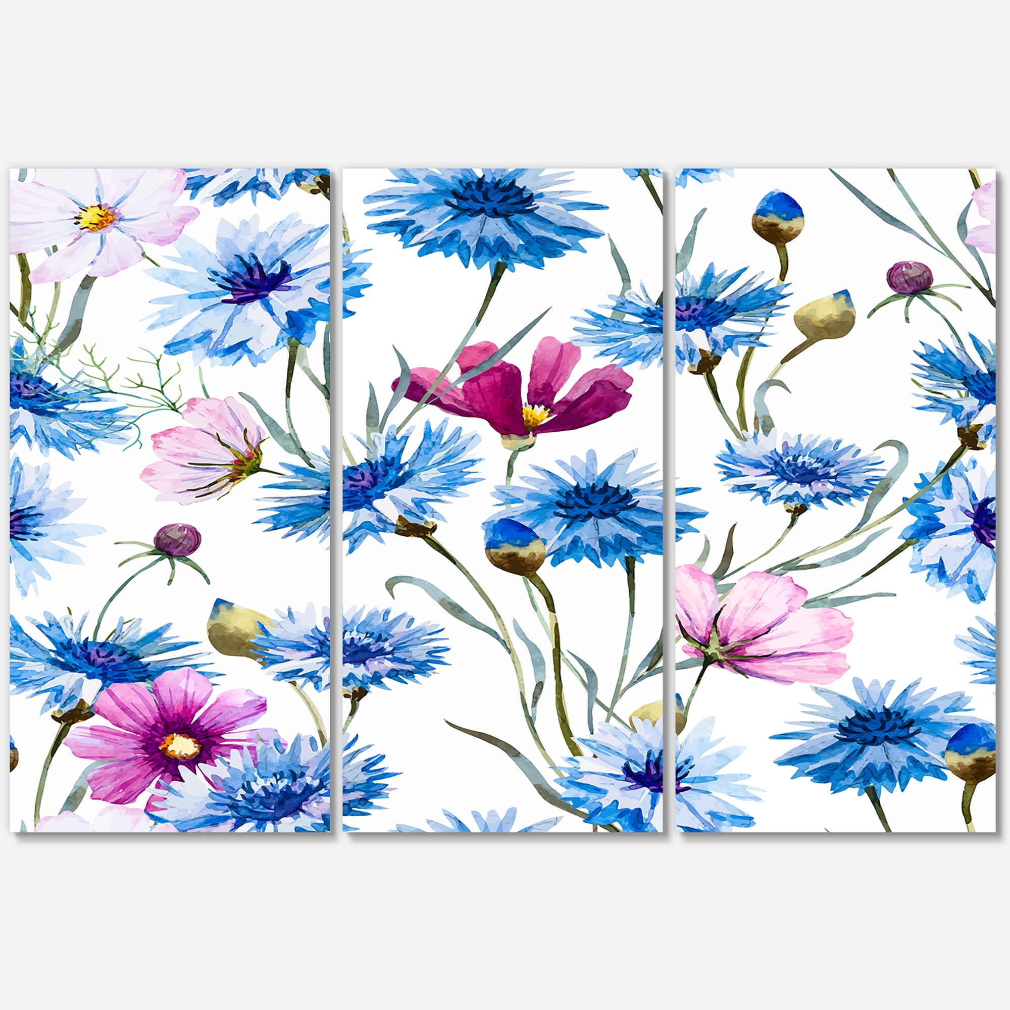 Designart ' Pink and Blue Wild Cornflowers ' Traditional Canvas Wall Art Print