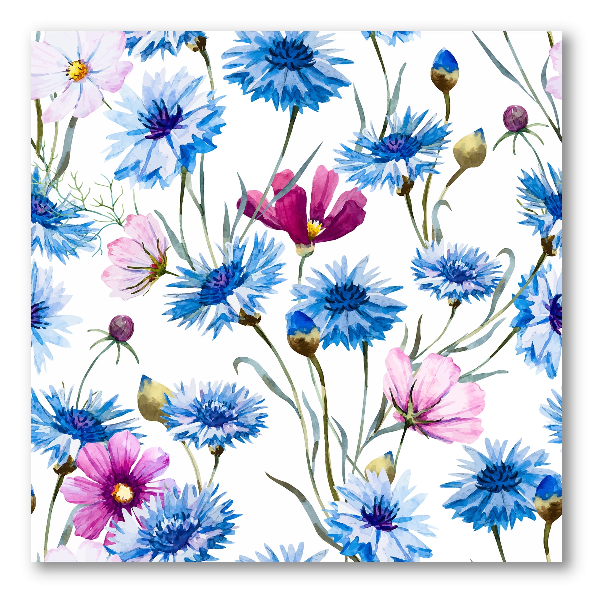 Designart ' Pink and Blue Wild Cornflowers ' Traditional Canvas Wall Art Print