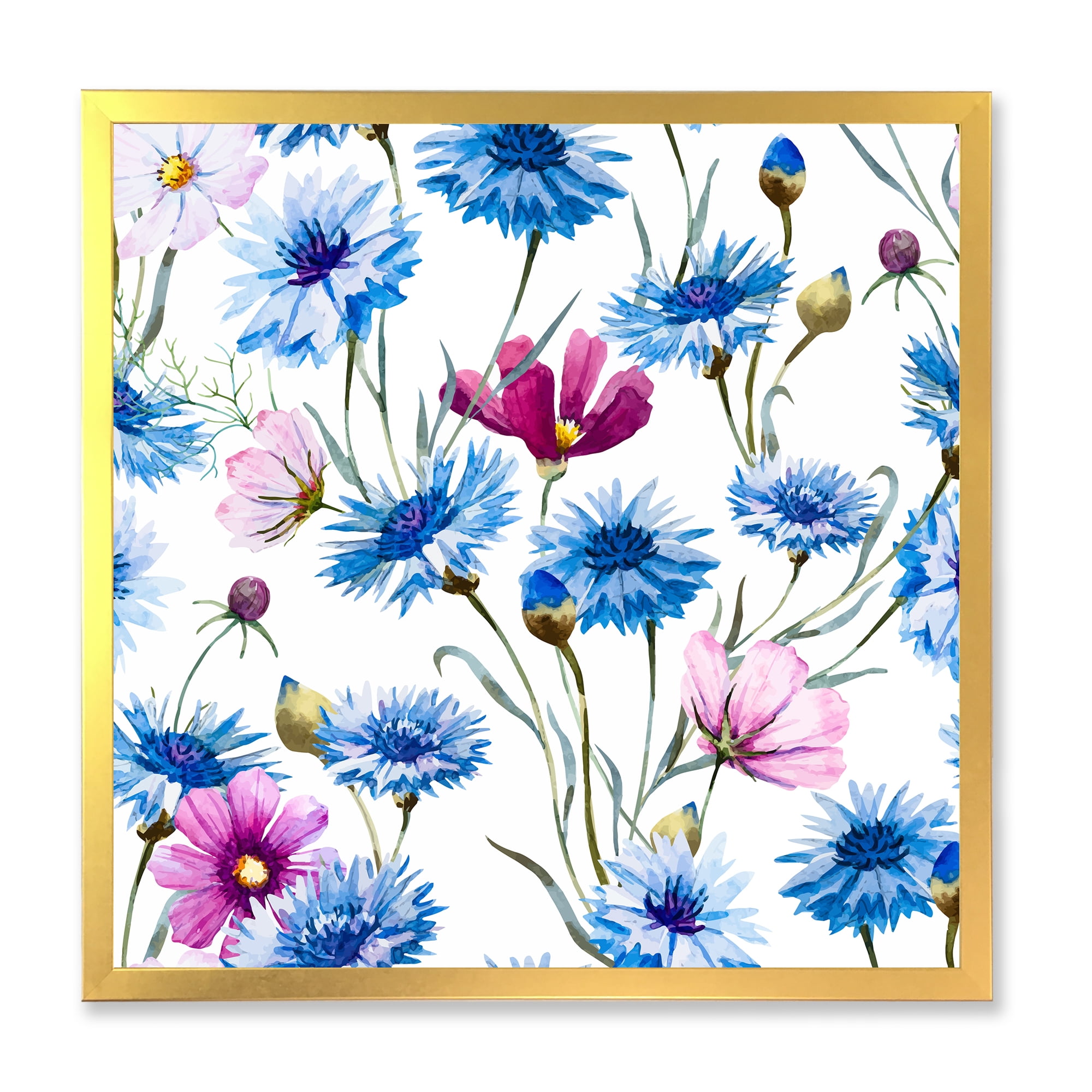 Designart 'Pink and Blue Wild Cornflowers' Traditional Framed Art Print