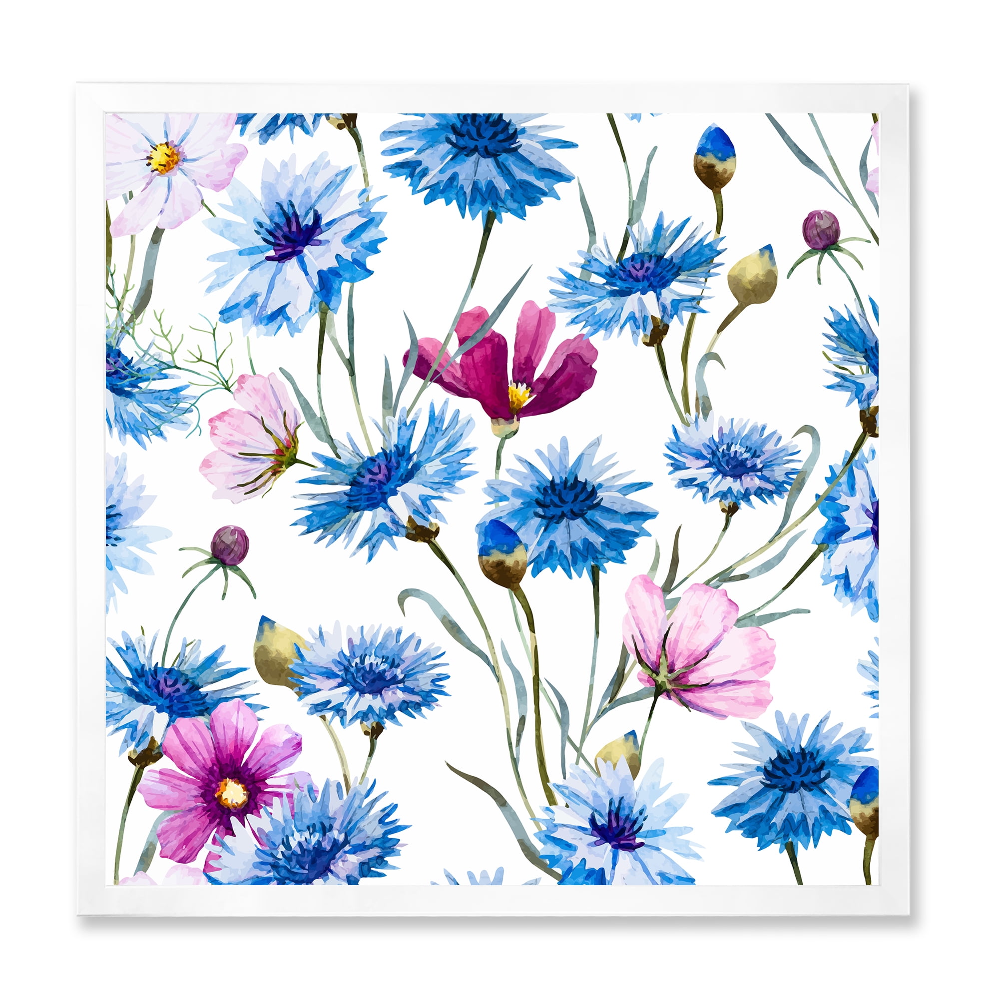 Designart 'Pink and Blue Wild Cornflowers' Traditional Framed Art Print