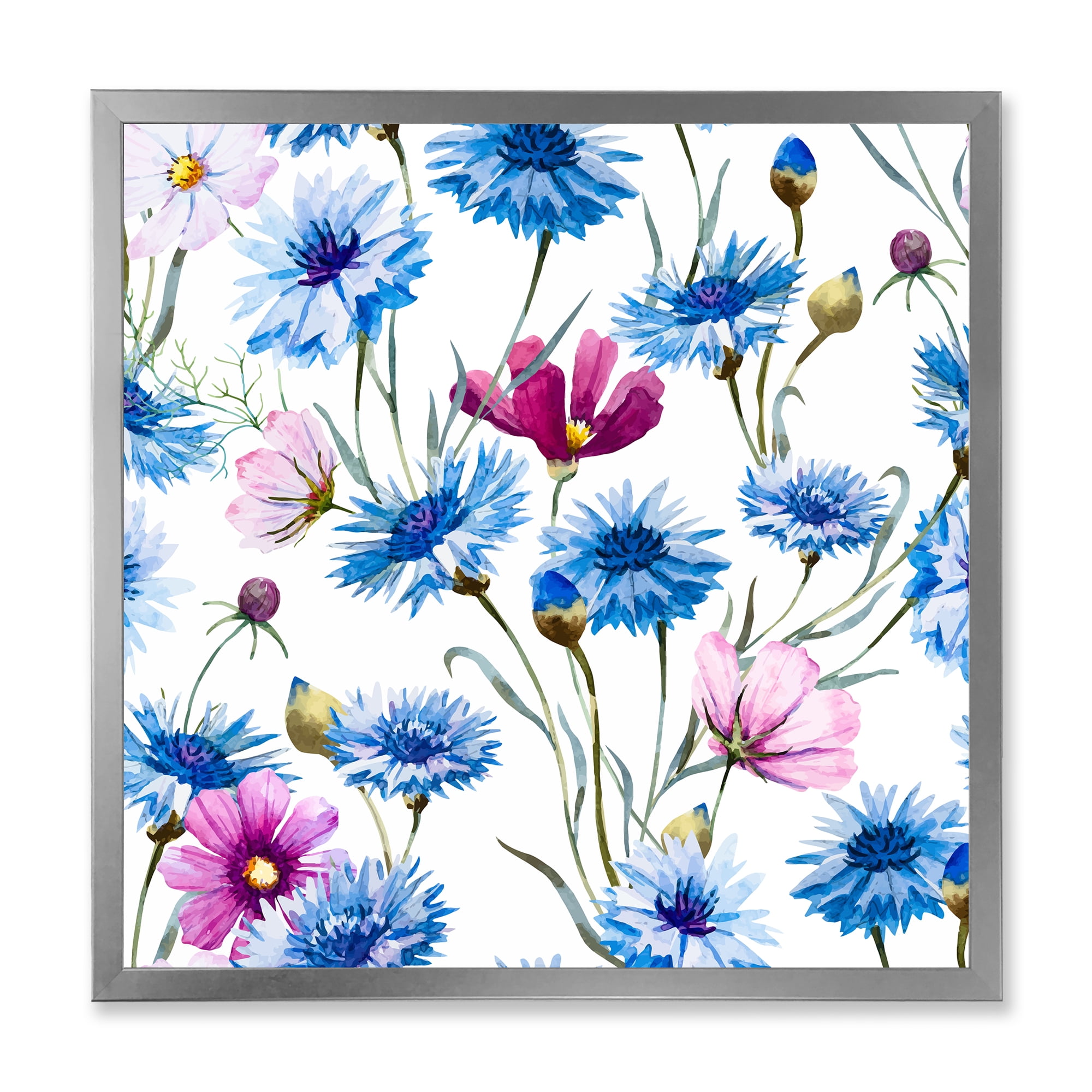 Designart 'Pink and Blue Wild Cornflowers' Traditional Framed Art Print