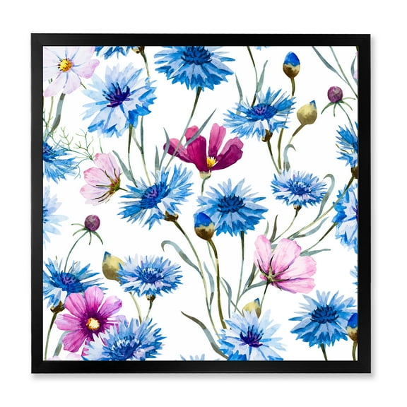 Designart 'Pink and Blue Wild Cornflowers' Traditional Framed Art Print