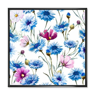 Designart 'Pink and Blue Wild Cornflowers' Traditional Framed Canvas Wall Art Print