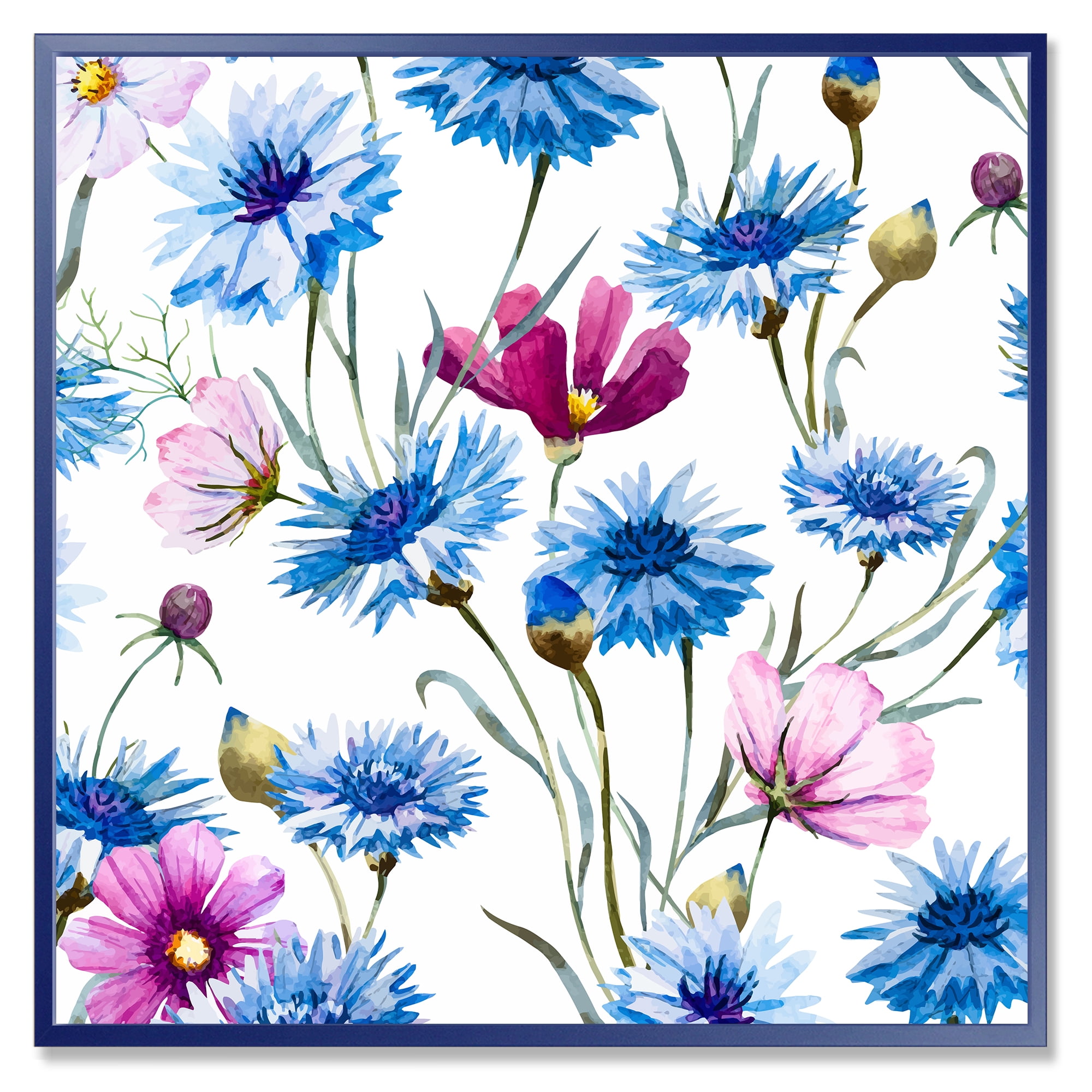 Designart 'Pink and Blue Wild Cornflowers' Traditional Framed Canvas Wall Art Print