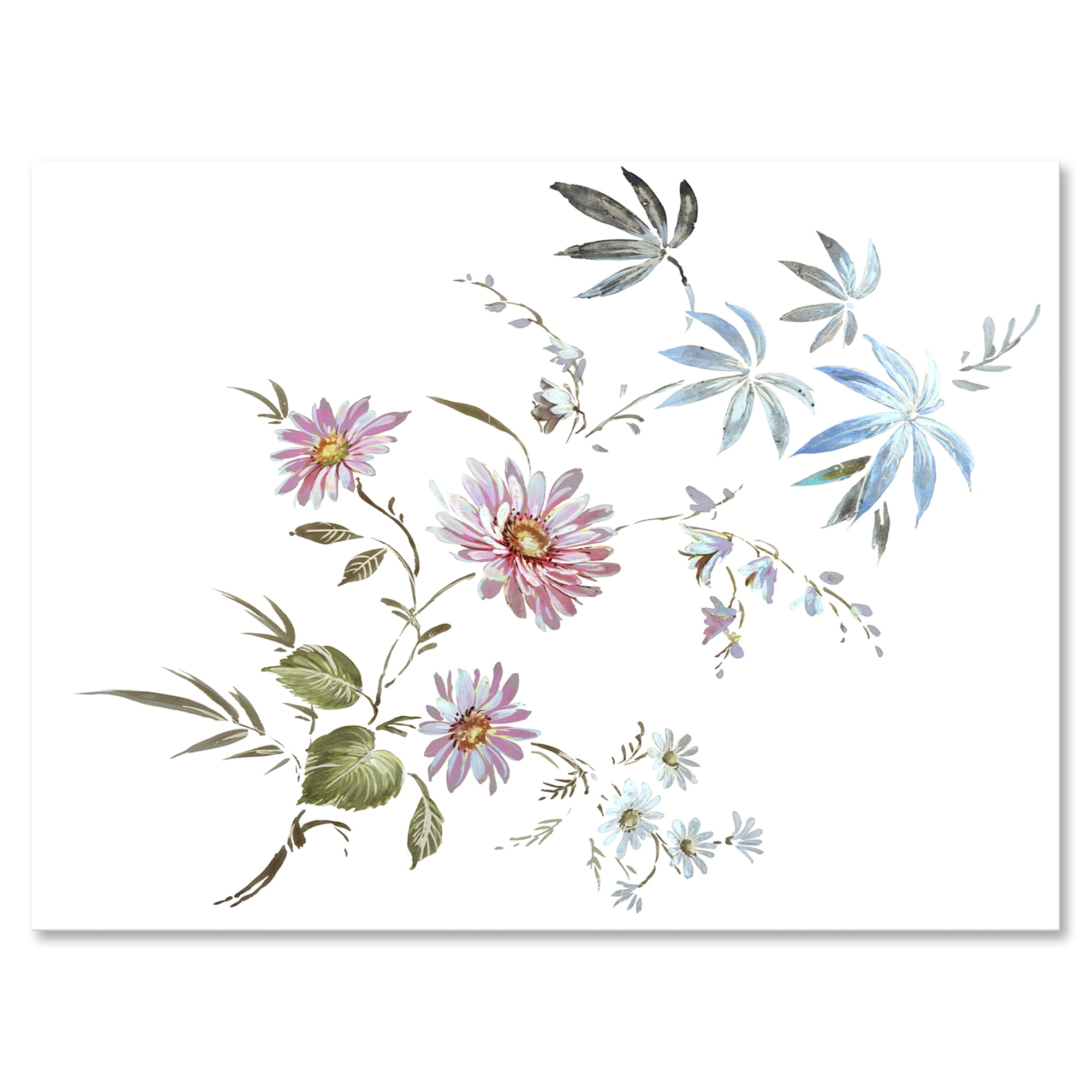 Designart ' Pink and Blue Wildflowers I ' Traditional Canvas Wall Art Print