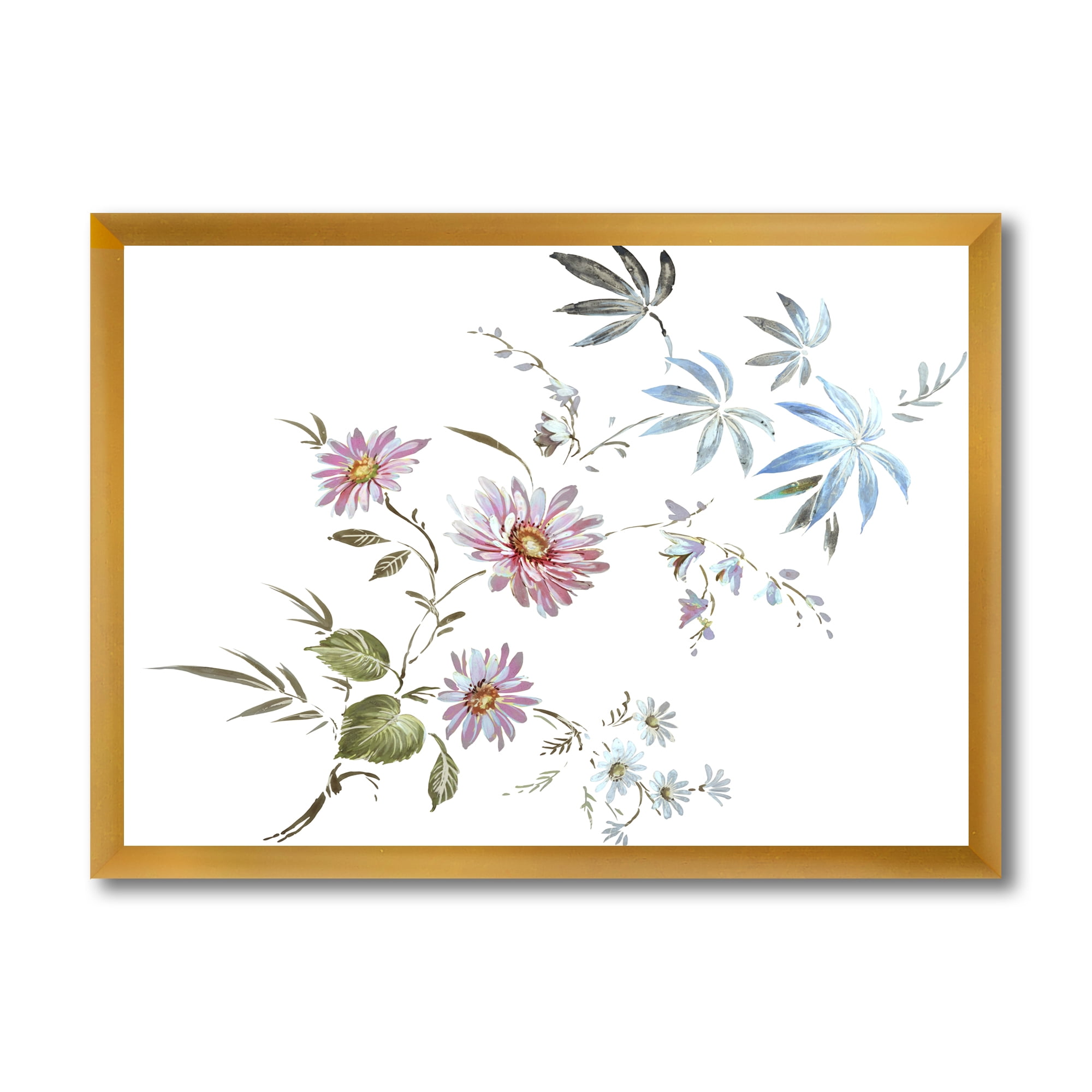 Designart 'Pink and Blue Wildflowers I' Traditional Framed Art Print