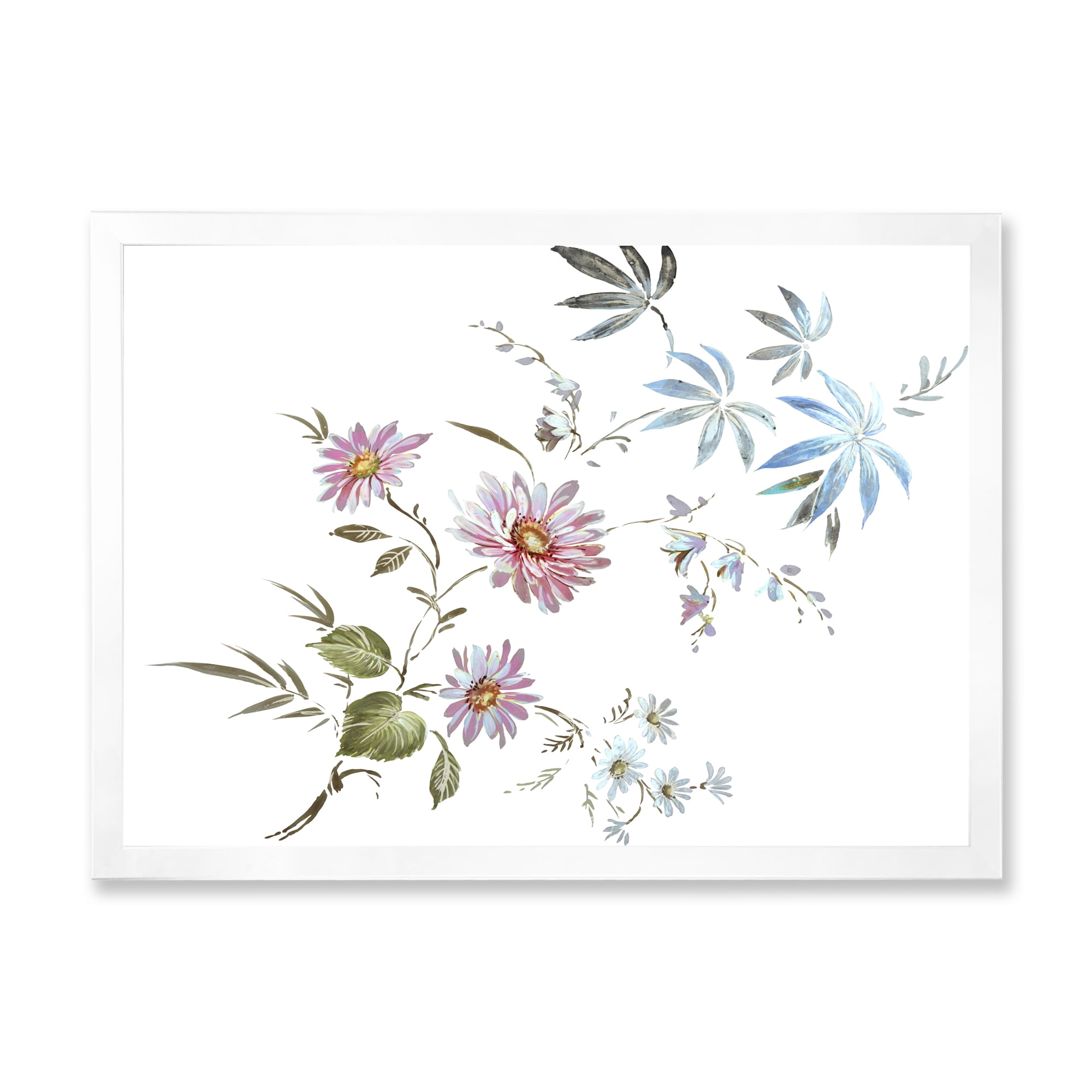 Designart 'Pink and Blue Wildflowers I' Traditional Framed Art Print