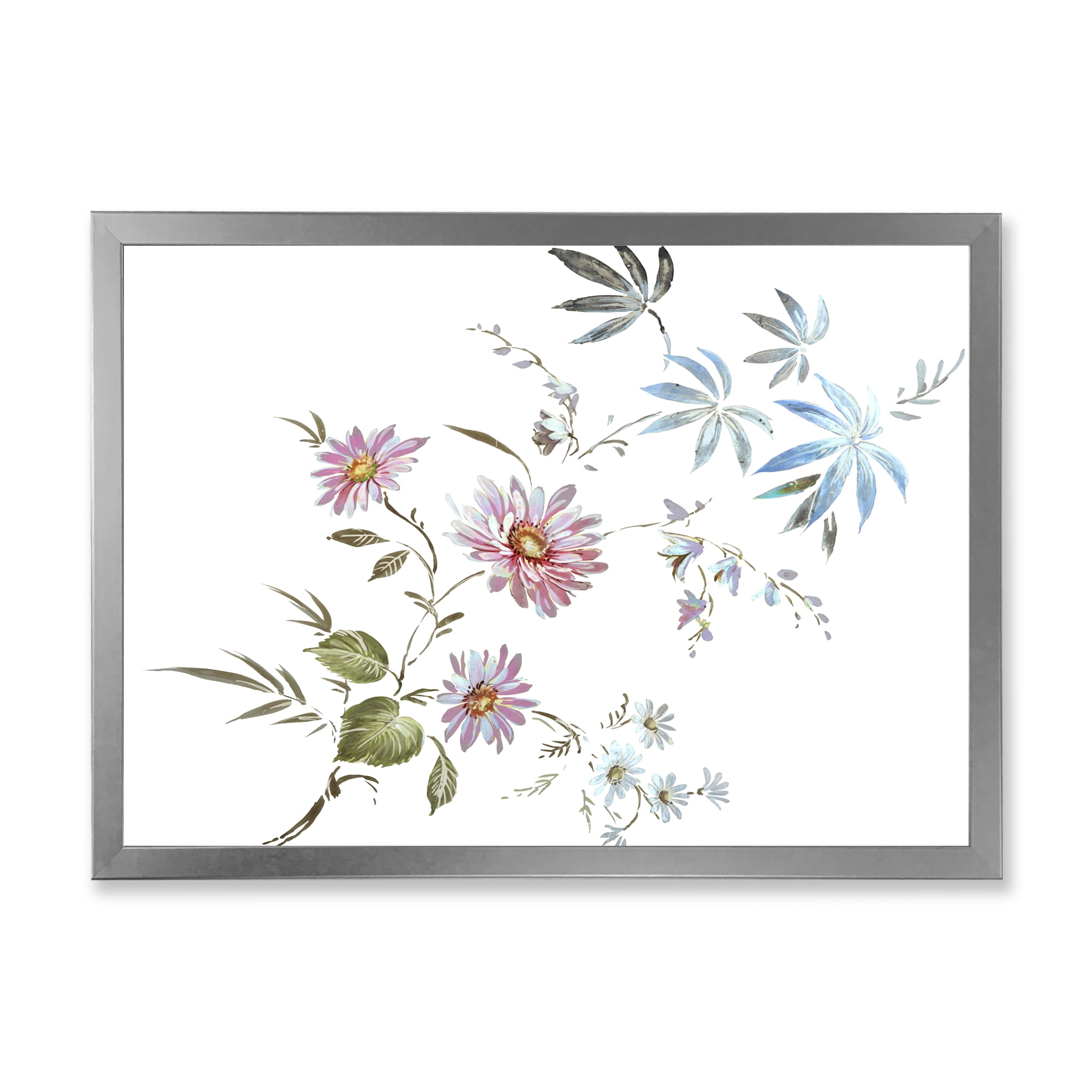 Designart 'Pink and Blue Wildflowers I' Traditional Framed Art Print