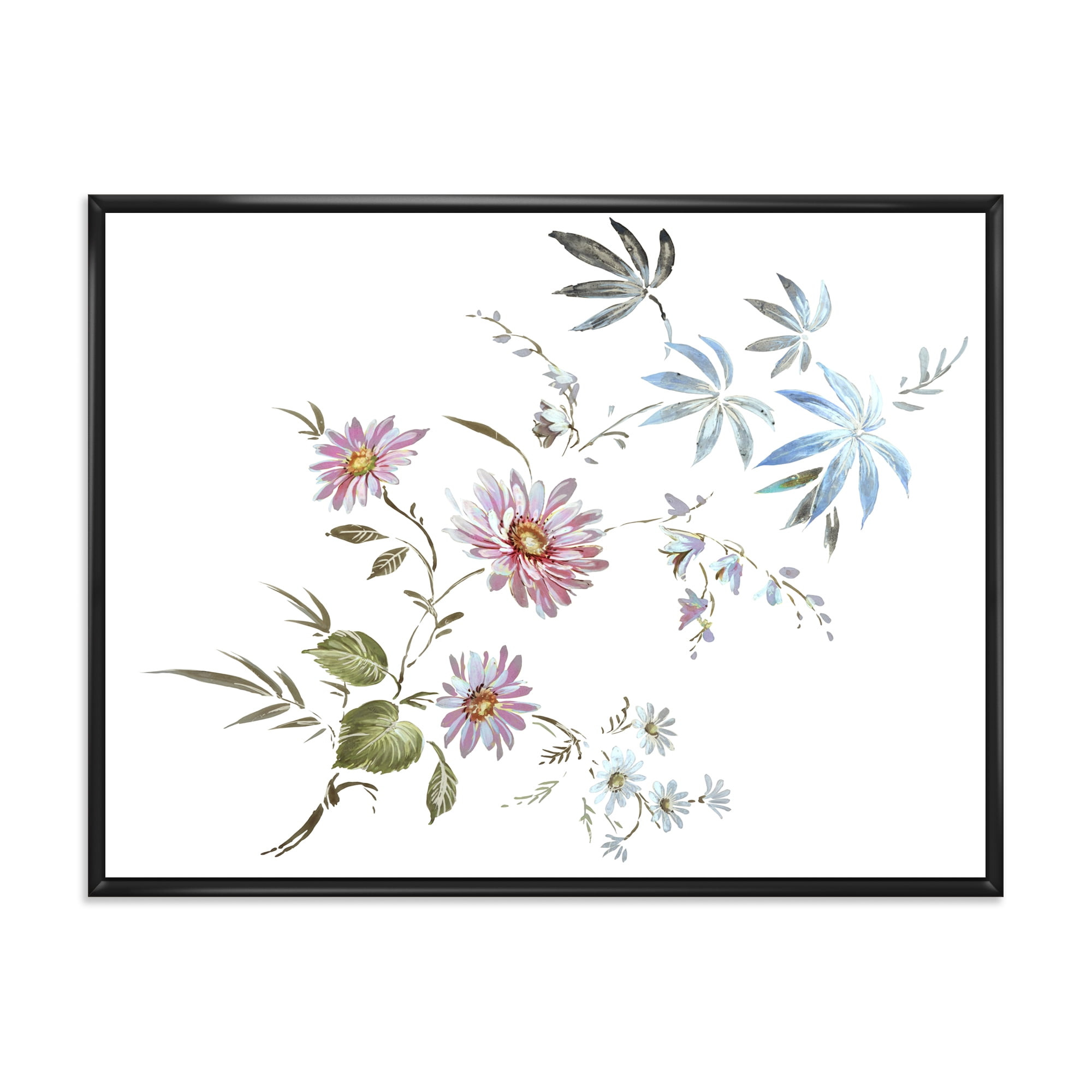 Designart 'Pink and Blue Wildflowers I' Traditional Framed Canvas Wall Art Print