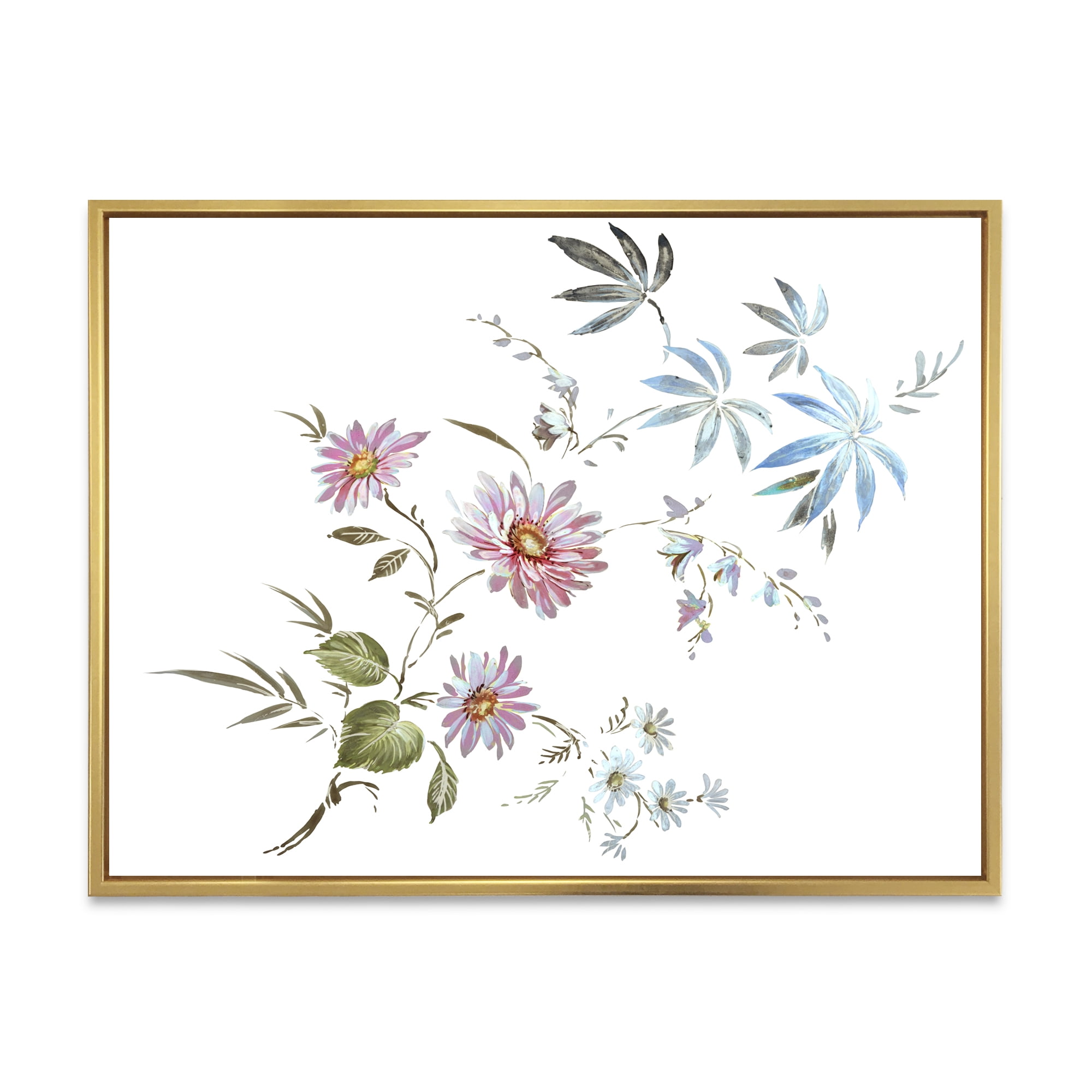 Designart 'Pink and Blue Wildflowers I' Traditional Framed Canvas Wall Art Print