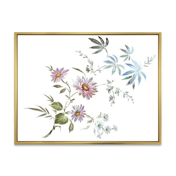 Designart 'Pink and Blue Wildflowers I' Traditional Framed Canvas Wall Art Print