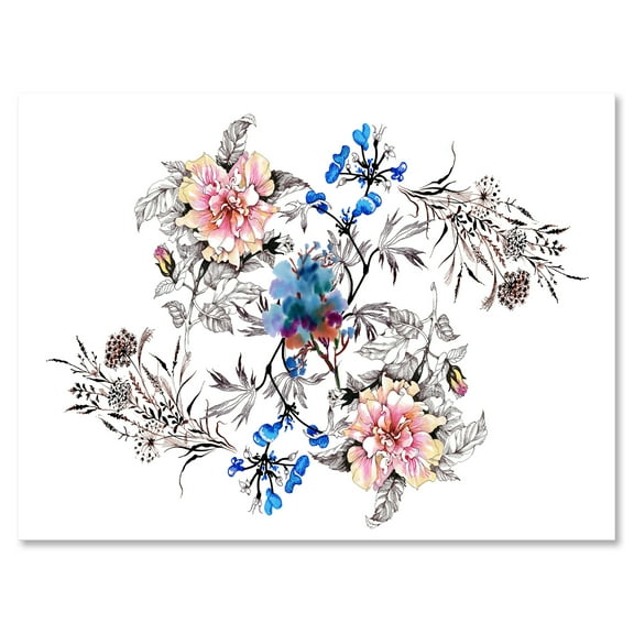 Designart ' Pink and Blue Wildflowers ' Traditional Canvas Wall Art Print