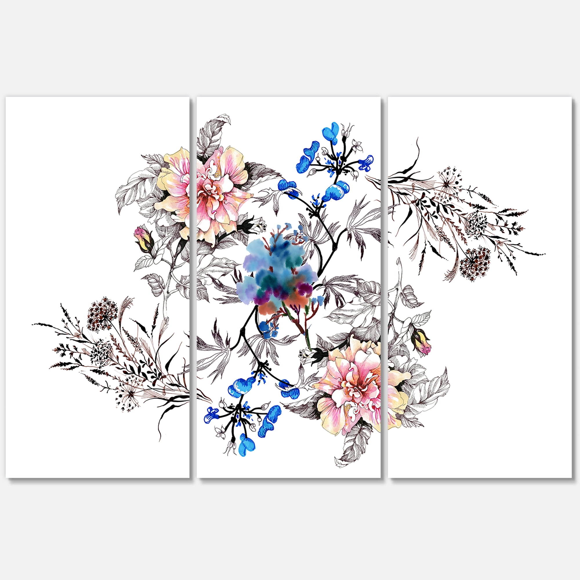 Designart ' Pink and Blue Wildflowers ' Traditional Canvas Wall Art Print