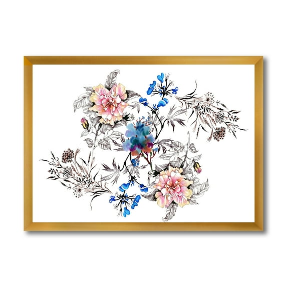 Designart 'Pink and Blue Wildflowers' Traditional Framed Art Print