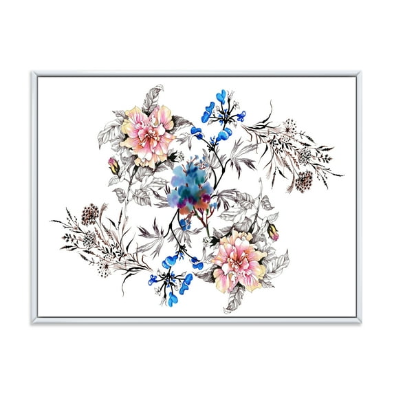 Designart 'Pink and Blue Wildflowers' Traditional Framed Canvas Wall Art Print