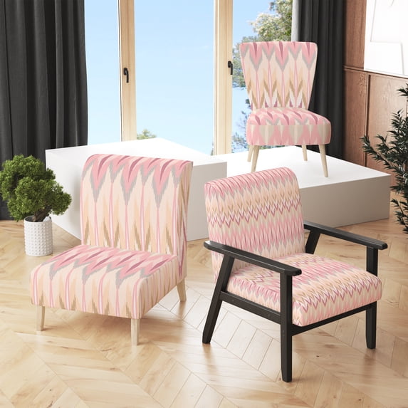 Designart "Pink and Brown Ikat Ogee" Upholstered Patterned Accent Chair and Arm Chair