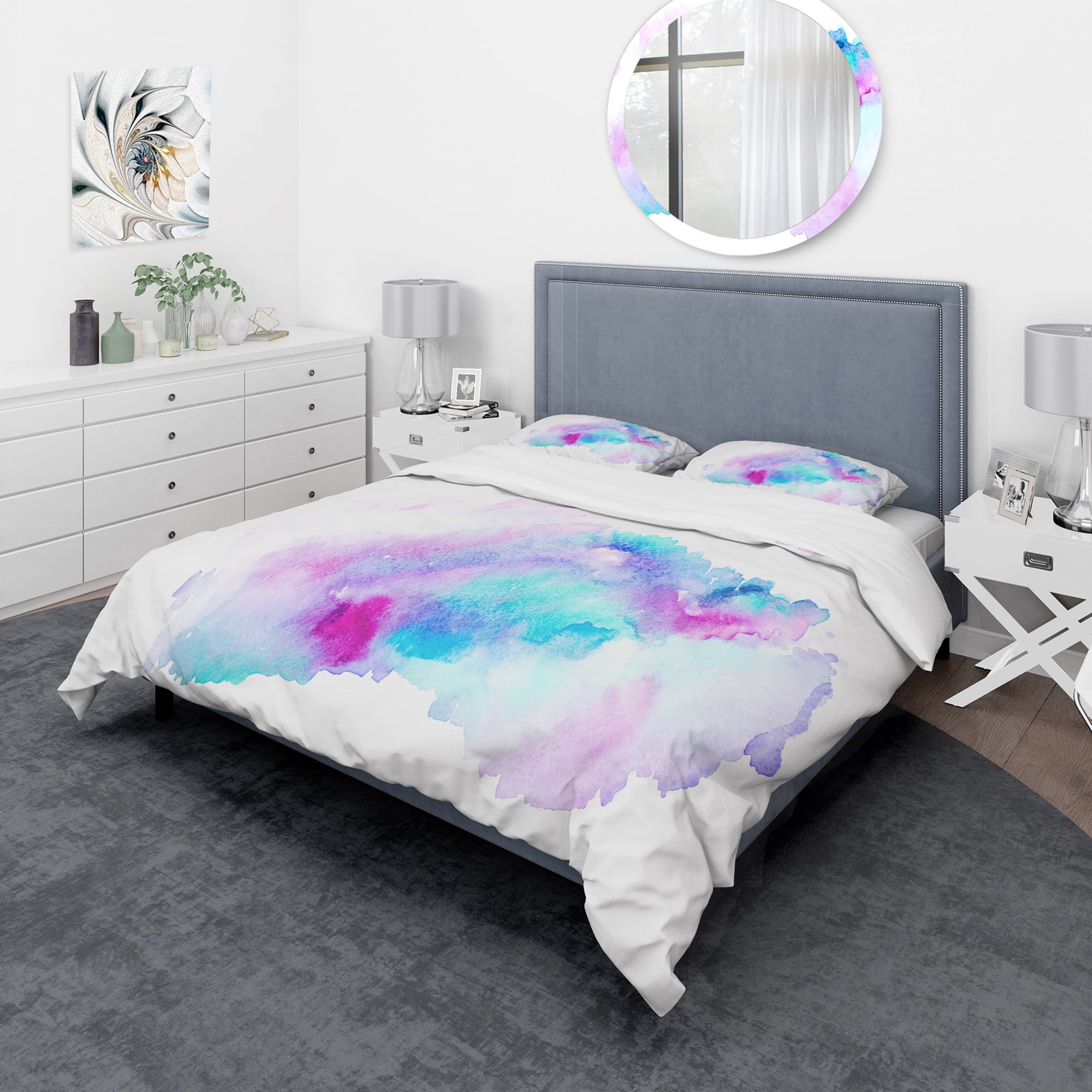 Designart 'Pink and Cyan Composition' Mid-Century Modern Duvet Cover Set