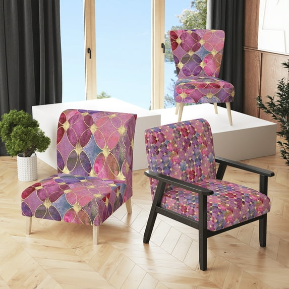 Designart "Pink and Gold Glitter Abstract " Upholstered Patterned Accent Chair and Arm Chair