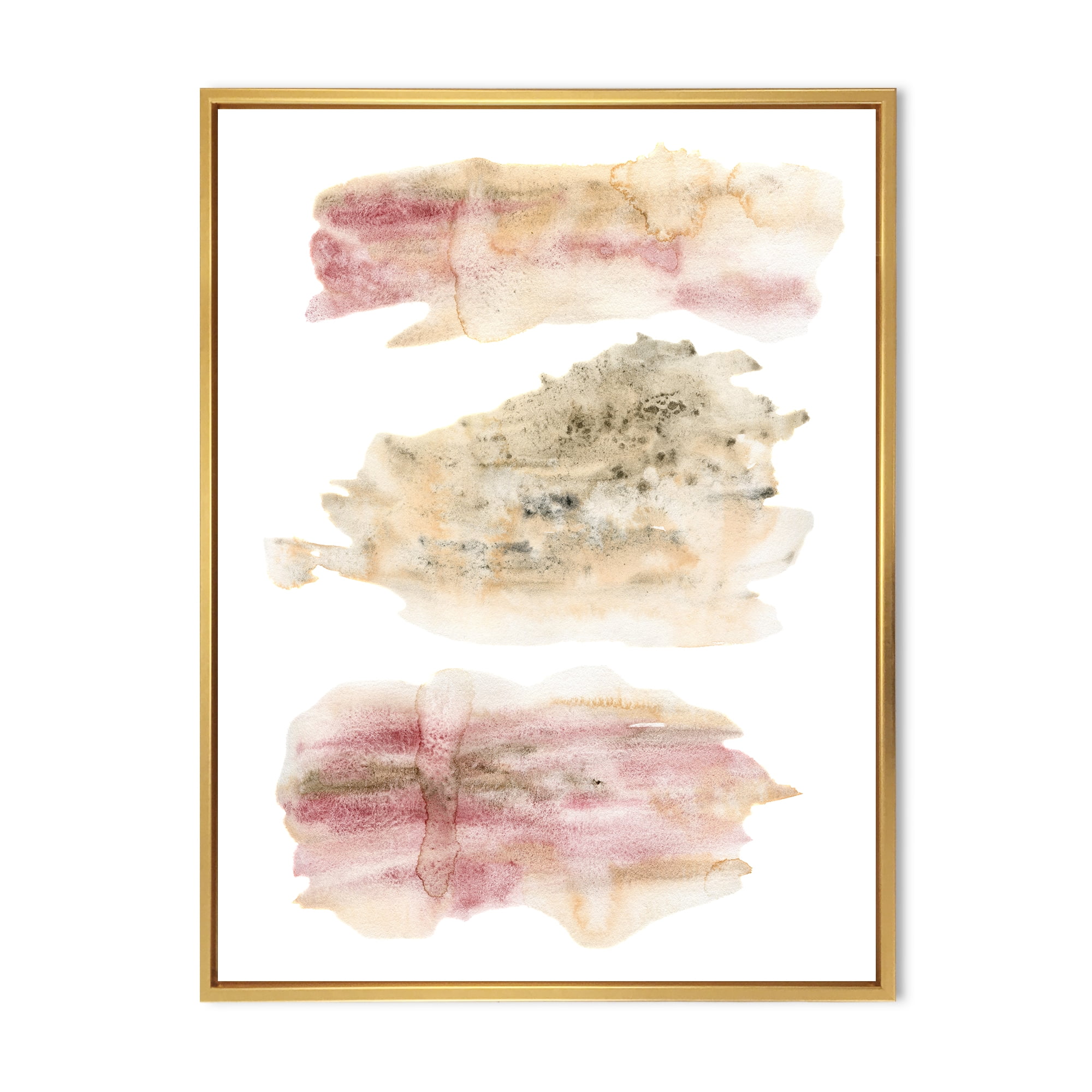 Designart 'Pink and Golden Abstract Clouds' Modern Framed Canvas Wall Art Print
