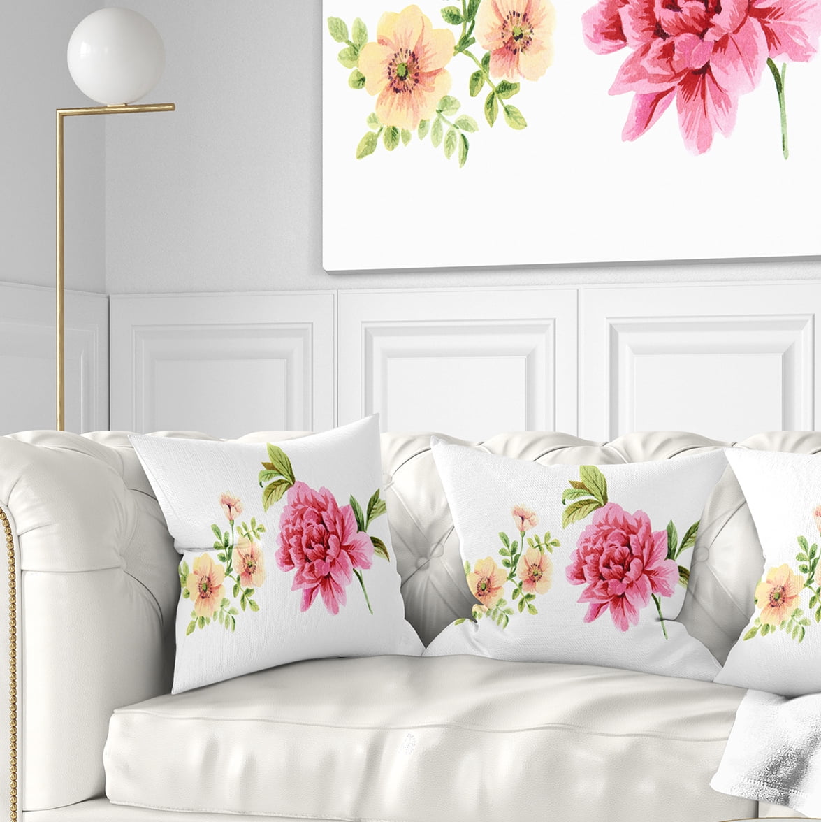 Designart Pink and Orange Flowers - Watercolor Floral Throw Pillow - 18x18
