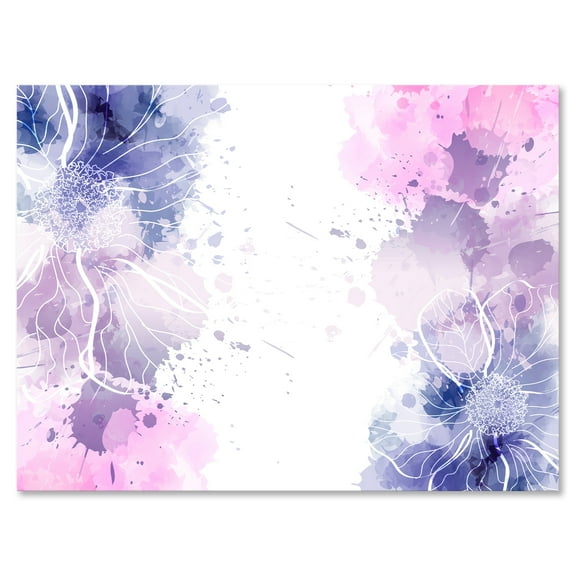 Designart ' Pink and Purple Abstract With Colorful Splashes I ' Modern Canvas Wall Art Print