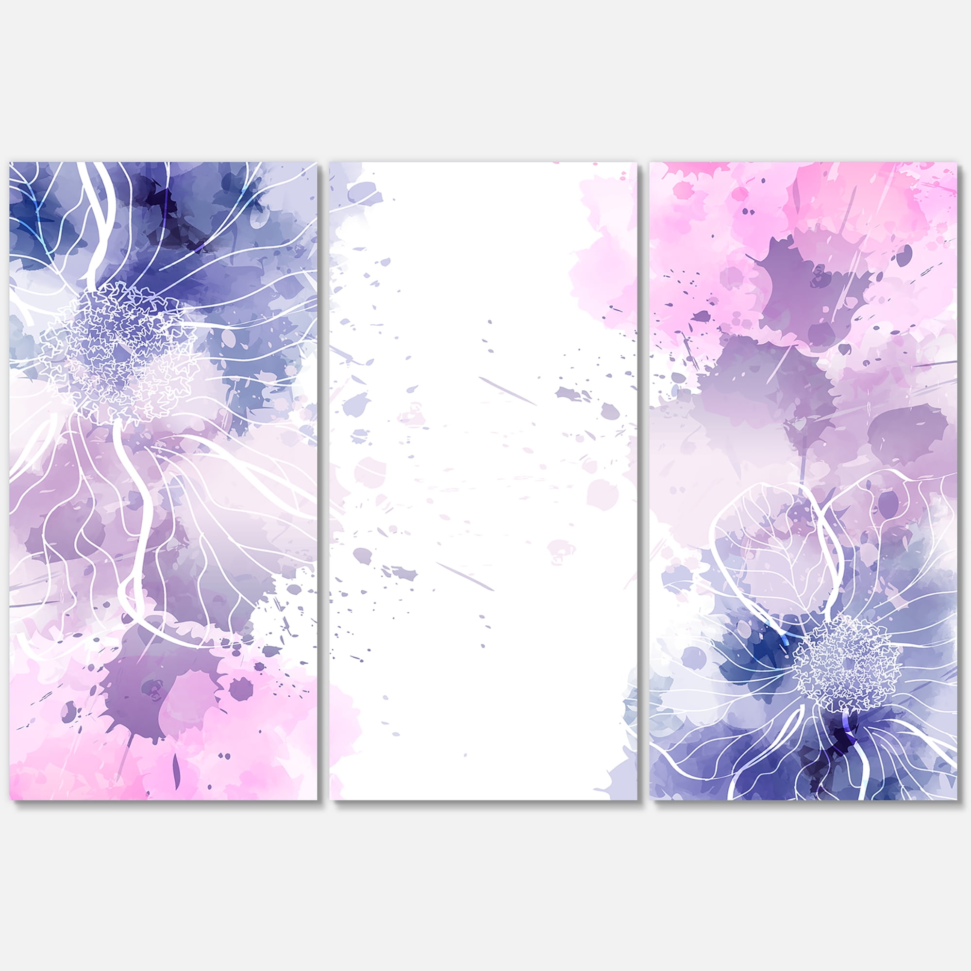 Designart ' Pink and Purple Abstract With Colorful Splashes I ' Modern Canvas Wall Art Print