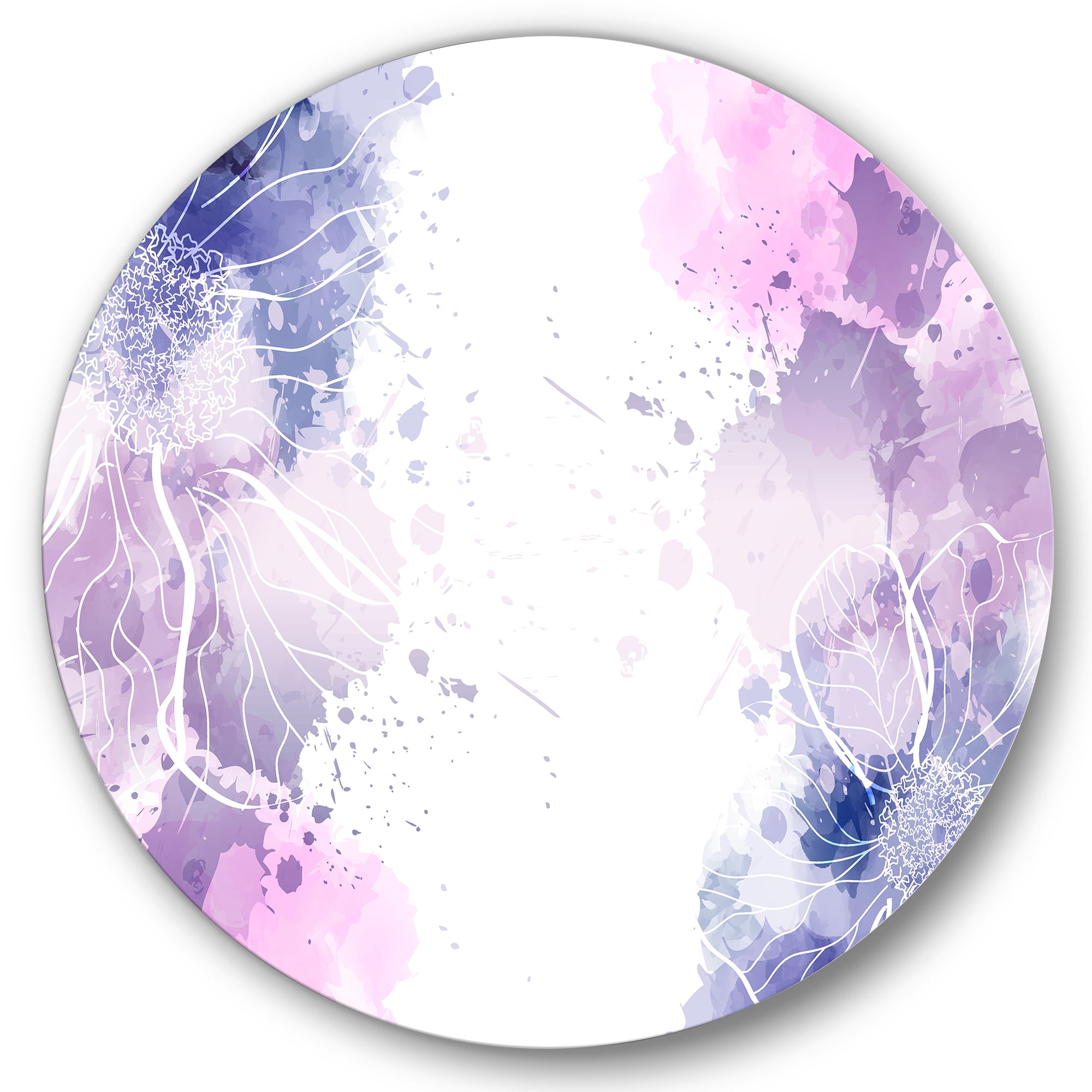 Designart 'Pink and Purple Abstract With Colorful Splashes I' Modern Circle Metal Wall Art 23x23 - Disc of 23