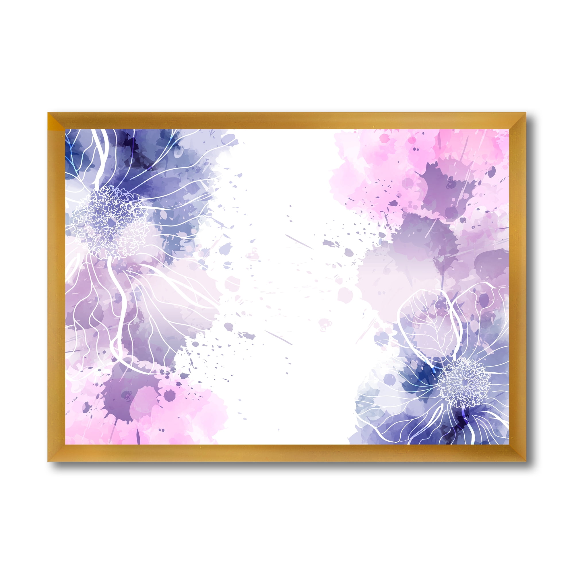 Designart 'Pink and Purple Abstract With Colorful Splashes I' Modern Framed Art Print