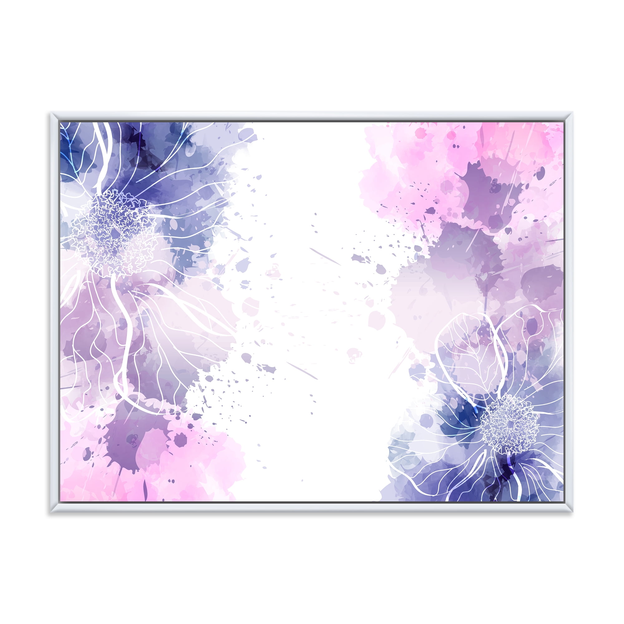 Designart 'Pink and Purple Abstract With Colorful Splashes I' Modern Framed Canvas Wall Art Print