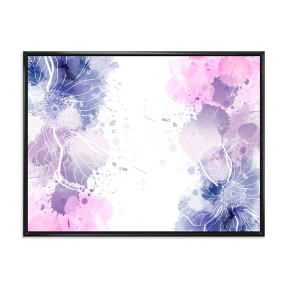 Designart 'Pink and Purple Abstract With Colorful Splashes I' Modern Framed Canvas Wall Art Print