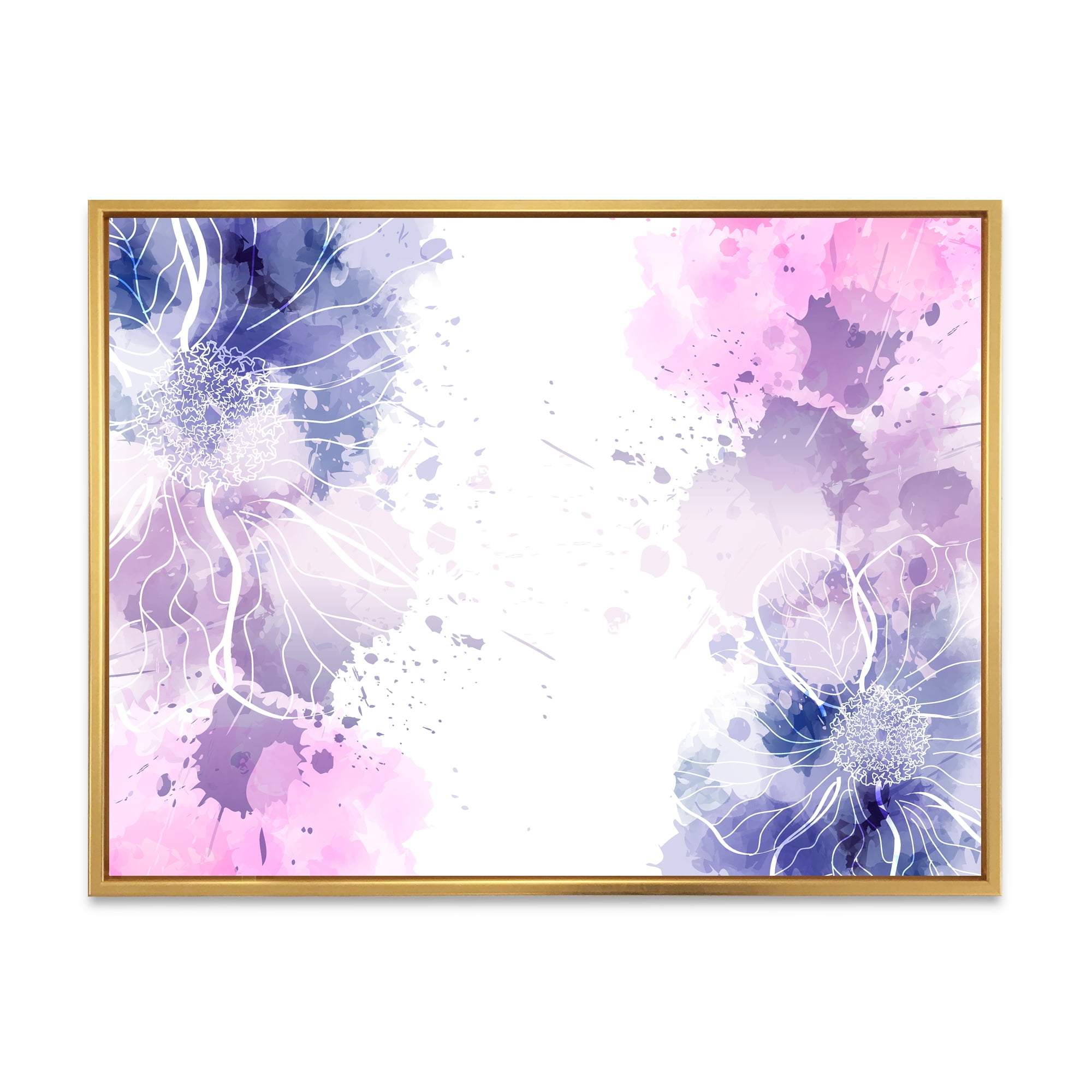 Designart 'Pink and Purple Abstract With Colorful Splashes I' Modern Framed Canvas Wall Art Print
