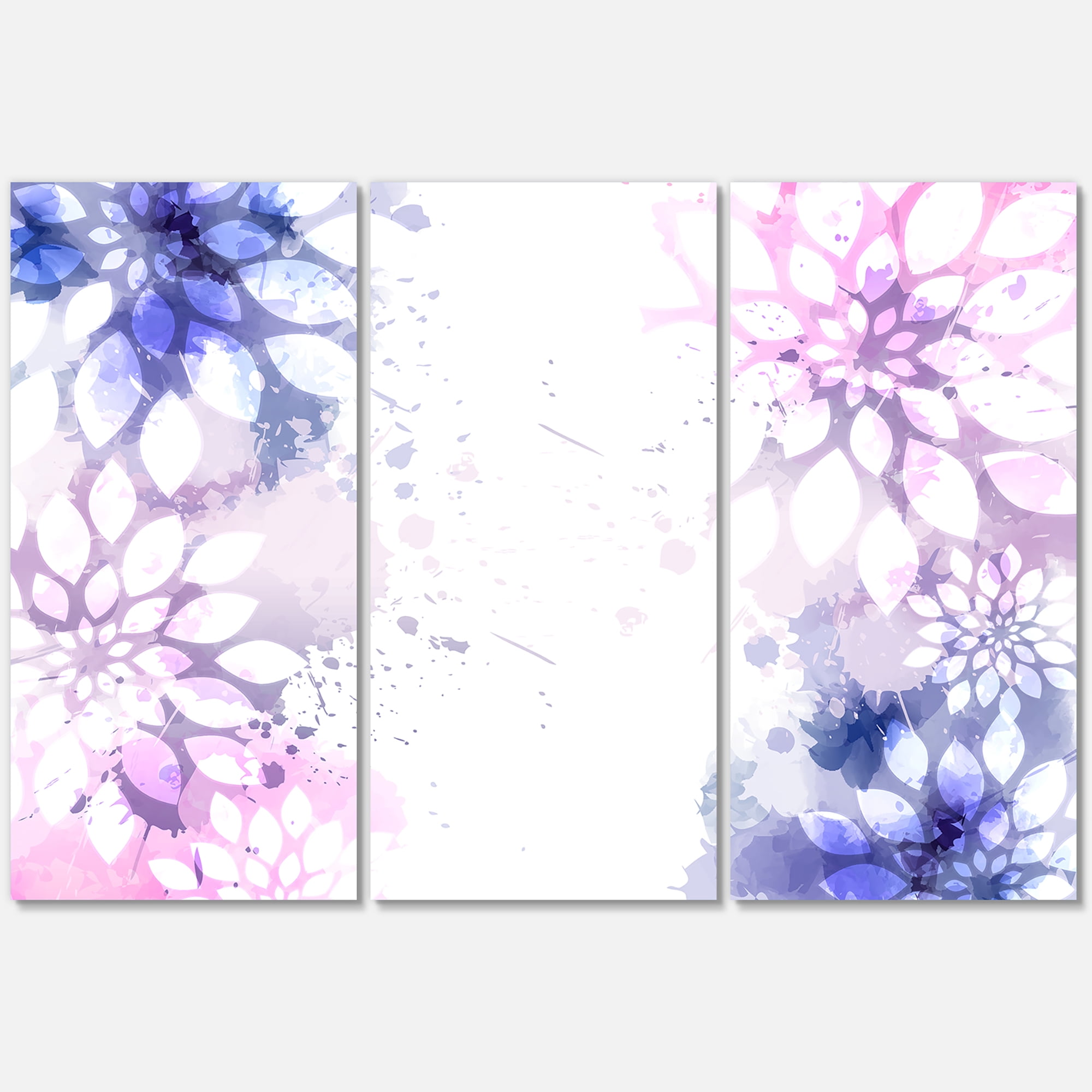 Designart ' Pink and Purple Abstract With Colorful Splashes II ' Modern Canvas Wall Art Print