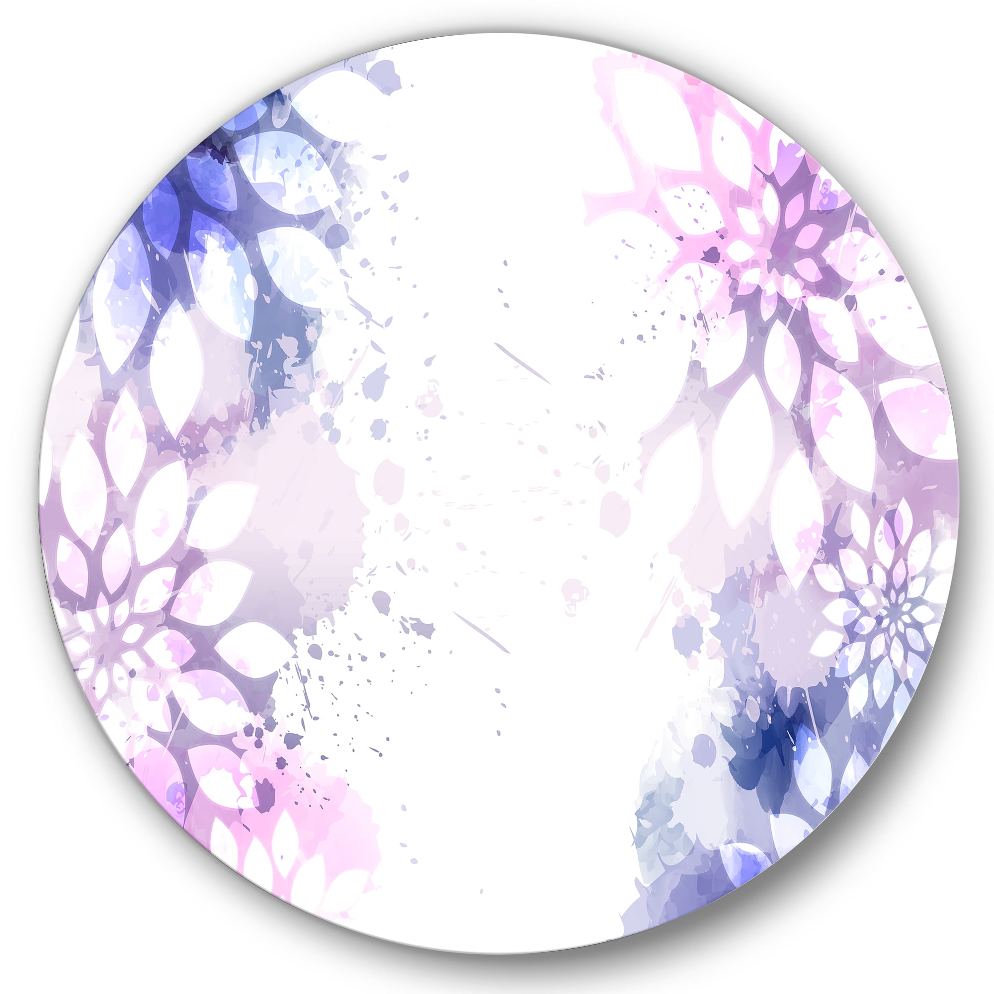 Designart 'Pink and Purple Abstract With Colorful Splashes II' Modern Circle Metal Wall Art 29x29 - Disc of 29