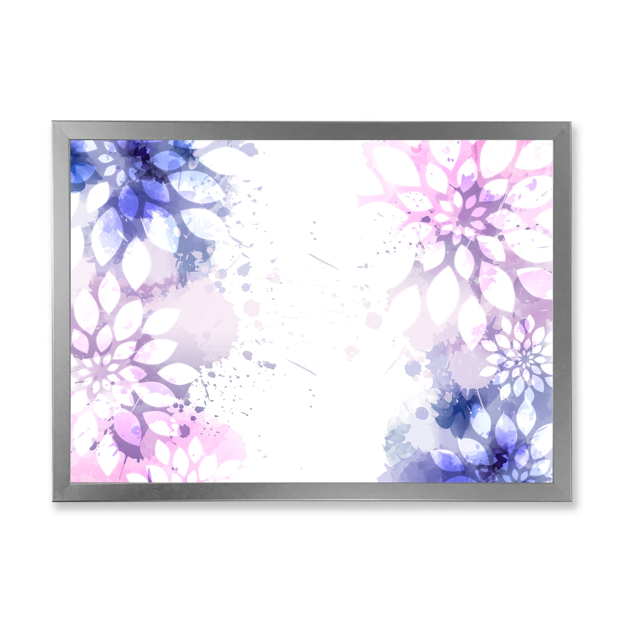 Designart 'Pink and Purple Abstract With Colorful Splashes II' Modern Framed Art Print
