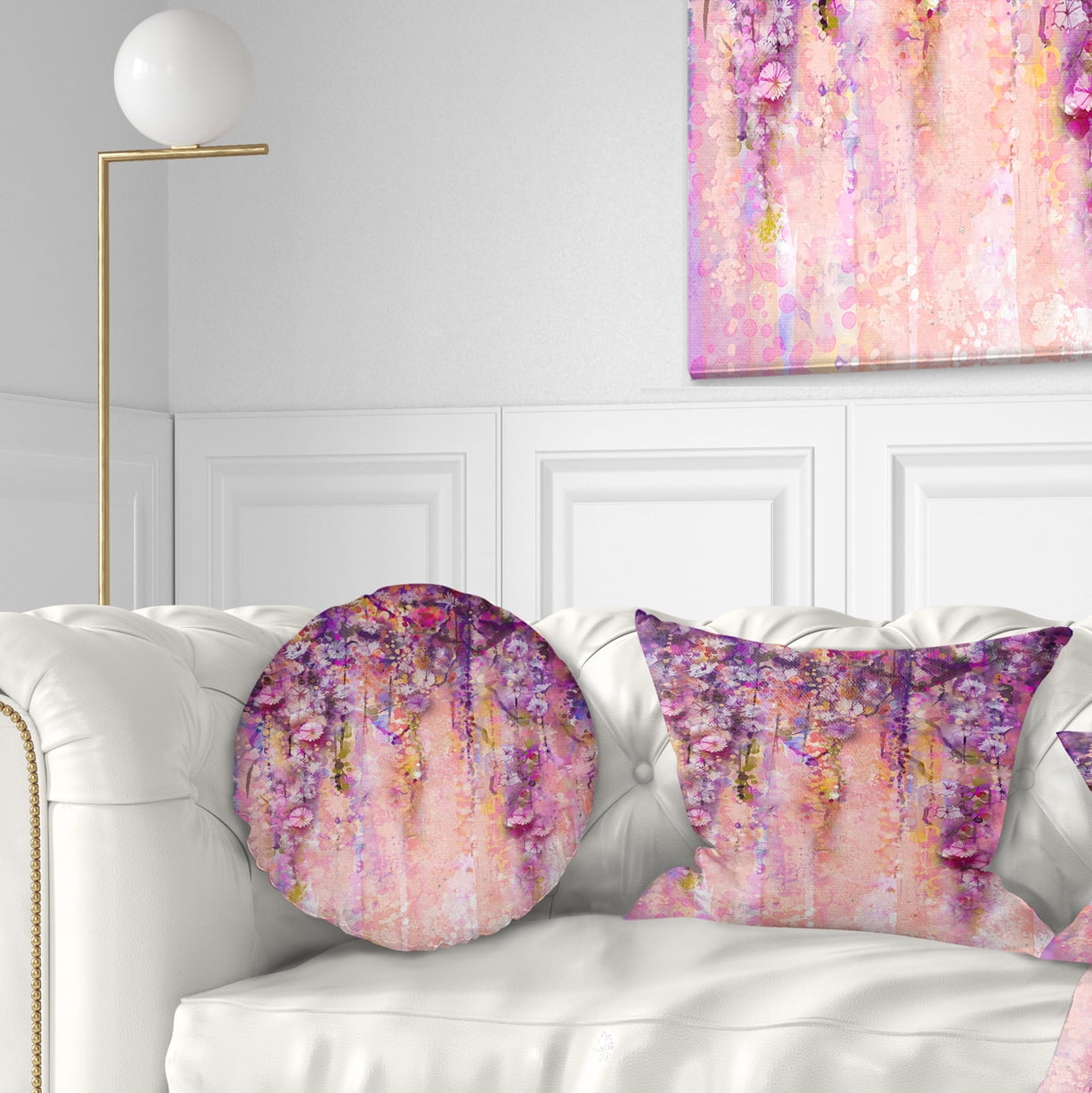 Designart Pink and Violet Flowers Watercolor - Floral Throw Pillow - 12x20