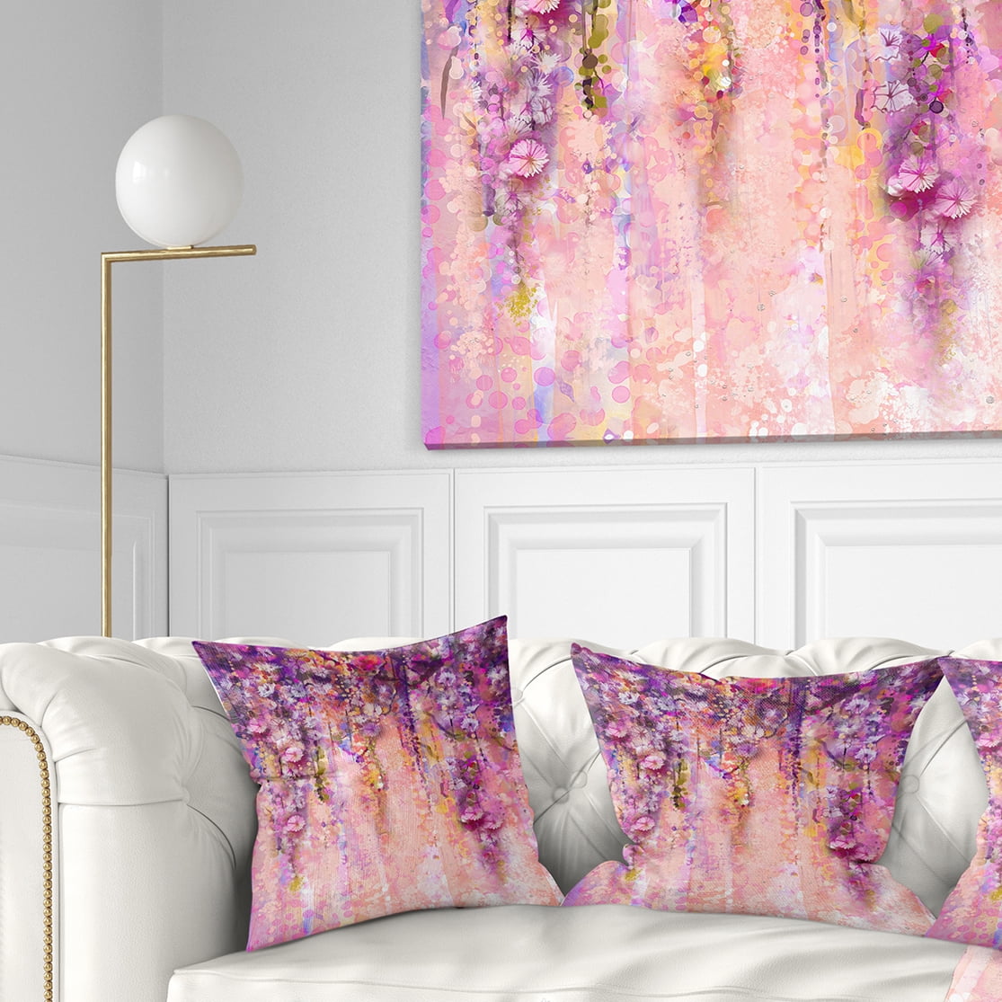 Designart Pink and Violet Flowers Watercolor - Floral Throw Pillow - 16x16