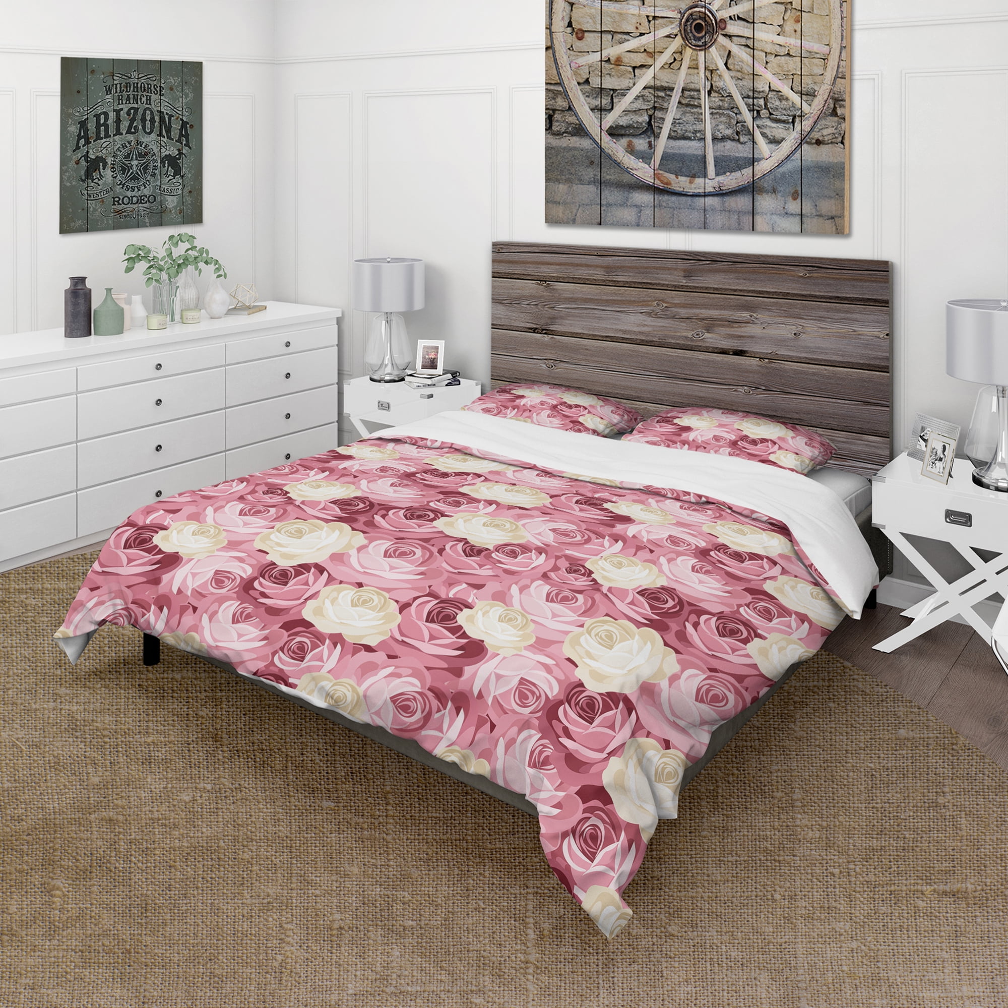 Designart 'Pink and Yellow Flowers' Floral Duvet Cover Set