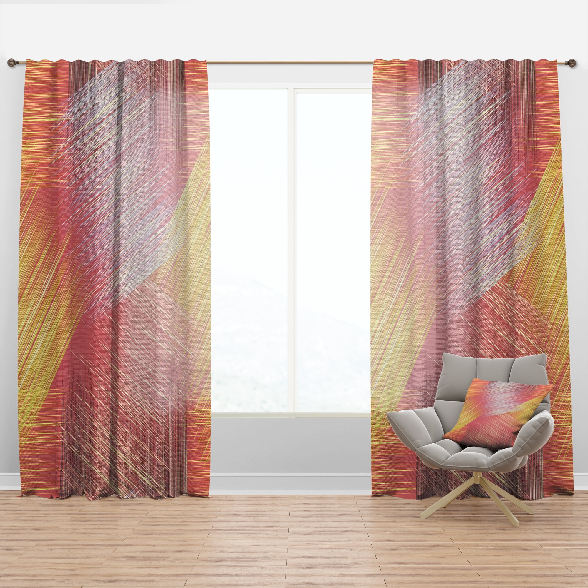 Designart 'Pink and Yellow Striped Pattern' Modern & Contemporary Curtain Panel