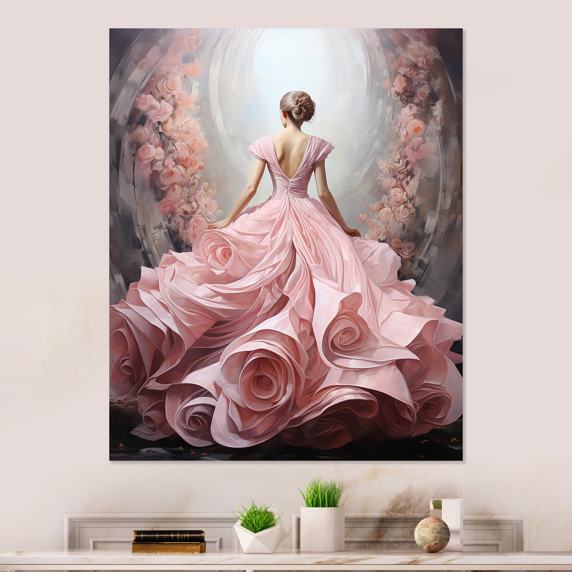 Designart "Pink and white woman ballet solitude II In Pink and White