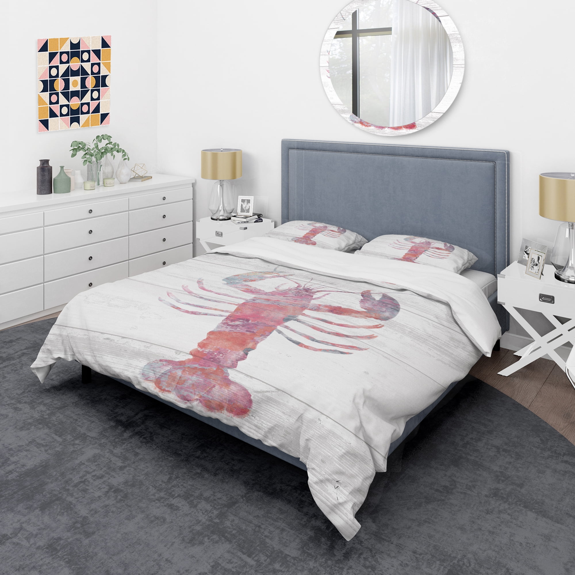 Designart 'Pink lobster Ocean Life' Coastal Duvet Cover Set