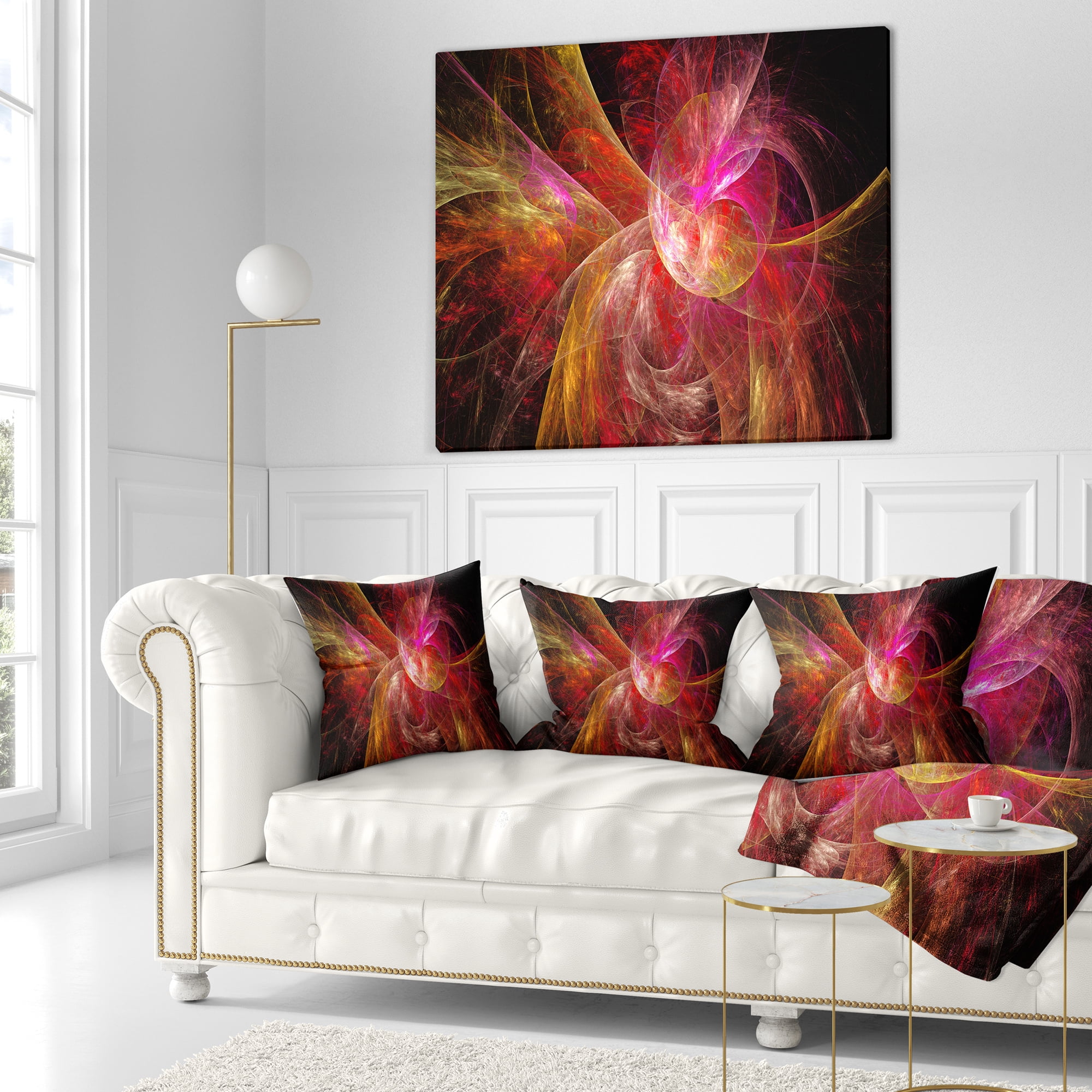 Designart Pink on Black Fractal Illustration - Abstract Throw Pillow - 18x18