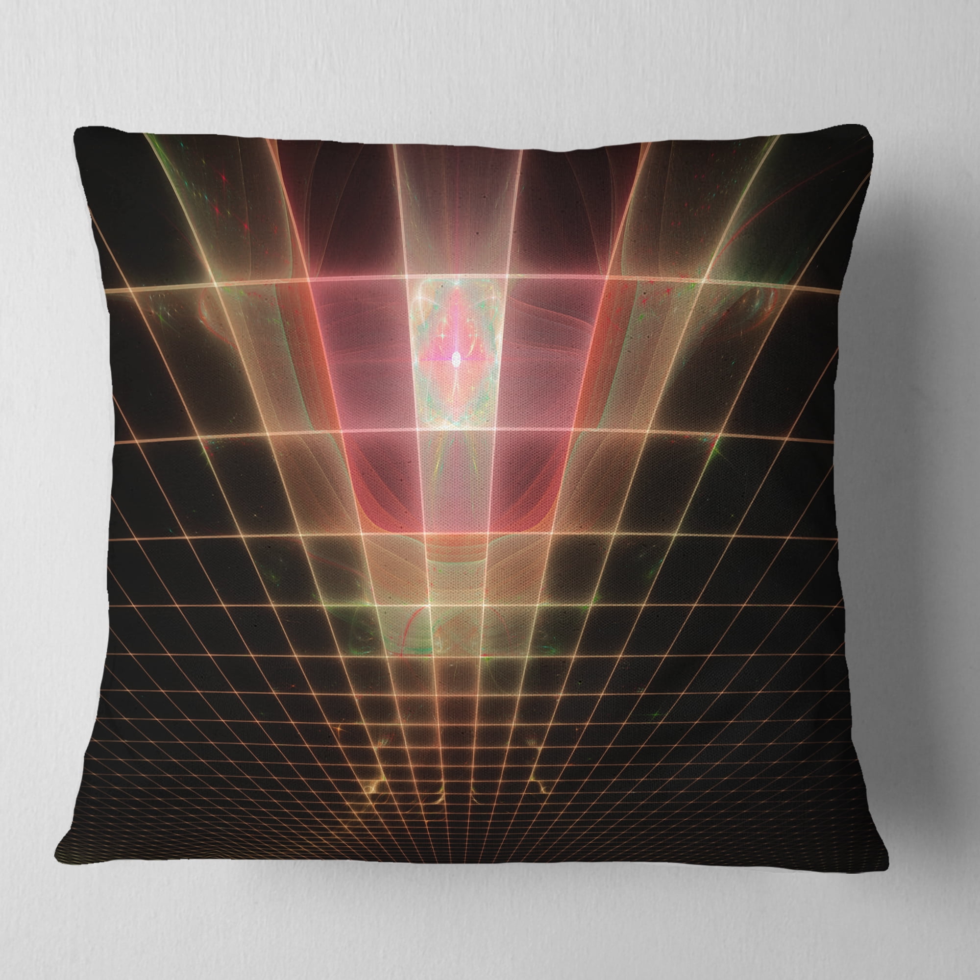 Designart Pink on Black Laser Protective Grids - Abstract Throw Pillow - 16x16