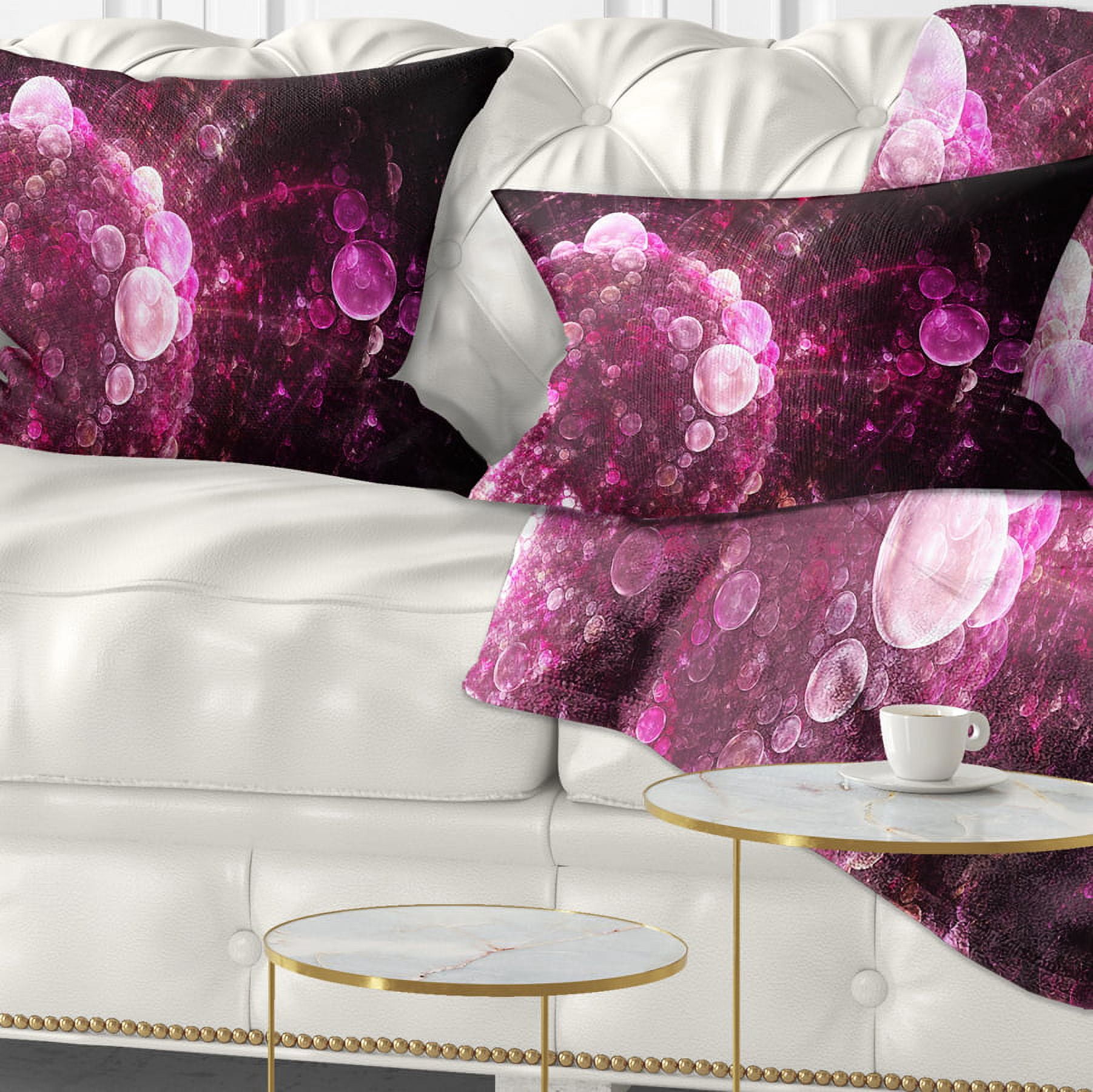 Designart Pink on Black World Bubbles - Floral Throw Pillow - 12x20