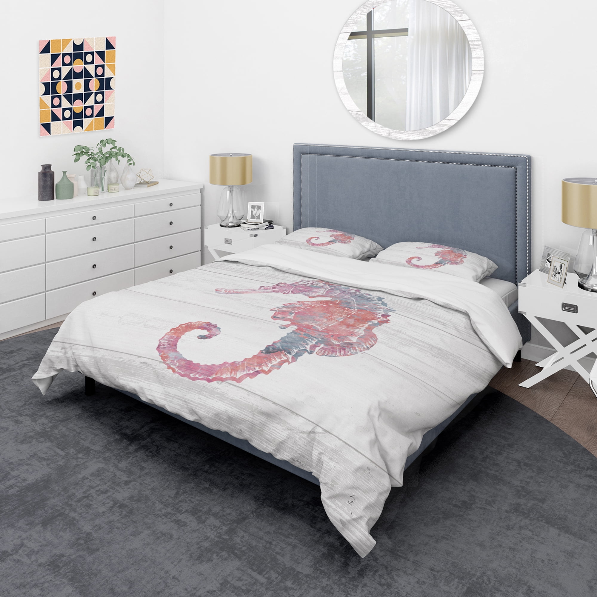Designart 'Pink seahorses Ocean Life' Coastal Duvet Cover Set