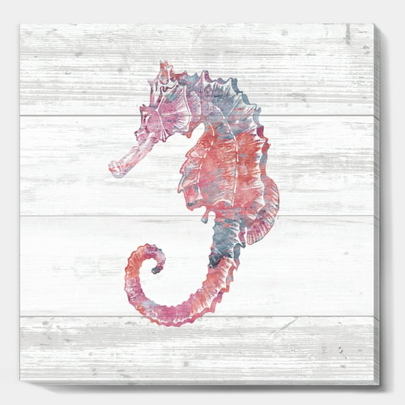 Designart 'Pink seahorses Ocean Life' Nautical & Coastal Premium Canvas Wall Art
