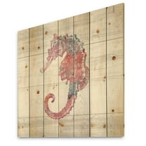 Designart 'Pink seahorses Ocean Life' Nautical & Coastal Print on Natural Pine Wood